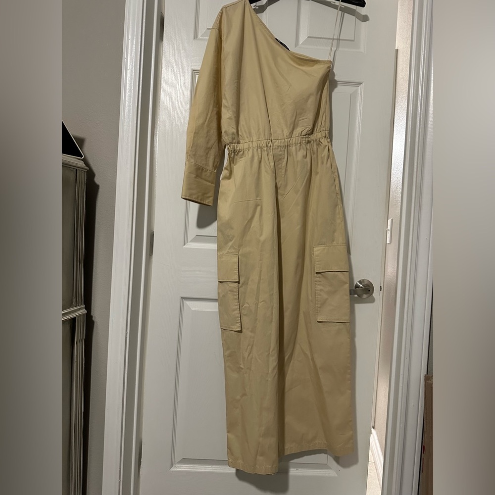 Zara Tan One-Shoulder Long Sleeve Pantsuit